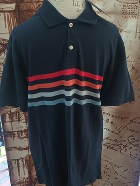 Men's Navy Polo Shirt with Red and Blue Stripes
